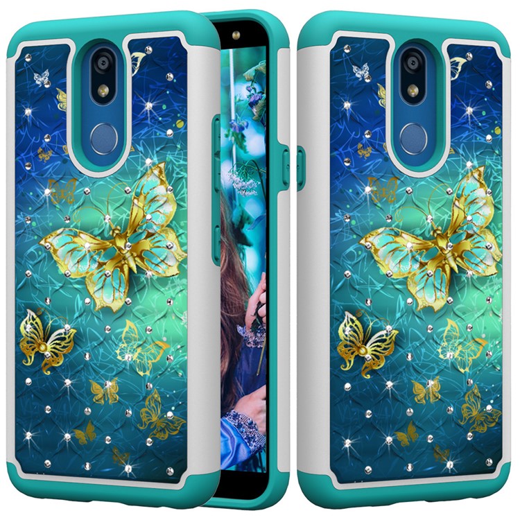 Rhinestone Decor Pattern Printing TPU + PC Detachable 2-in-1 Hybrid Case for LG K40 / K12 Plus - Butterflies-2