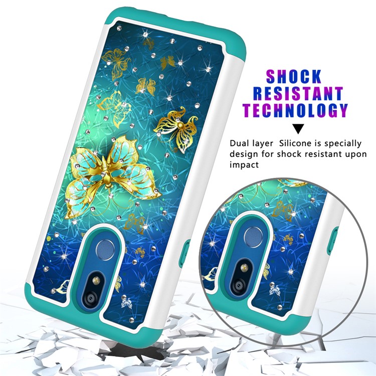 Rhinestone Decor Pattern Printing TPU + PC Detachable 2-in-1 Hybrid Case for LG K40 / K12 Plus - Butterflies-6