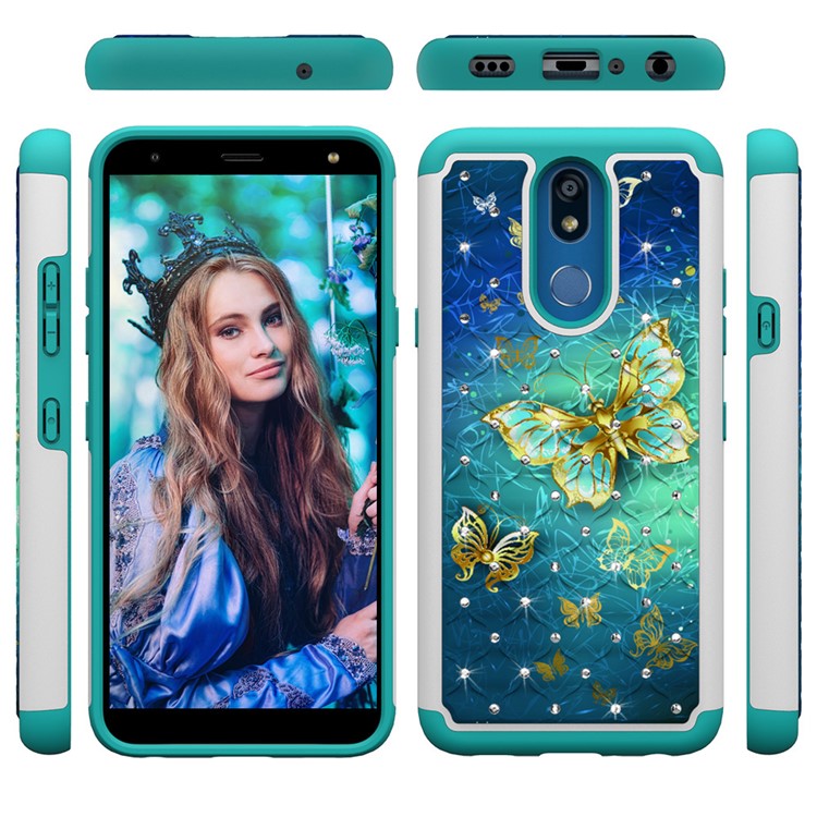 Rhinestone Decor Pattern Printing TPU + PC Detachable 2-in-1 Hybrid Case for LG K40 / K12 Plus - Butterflies-7