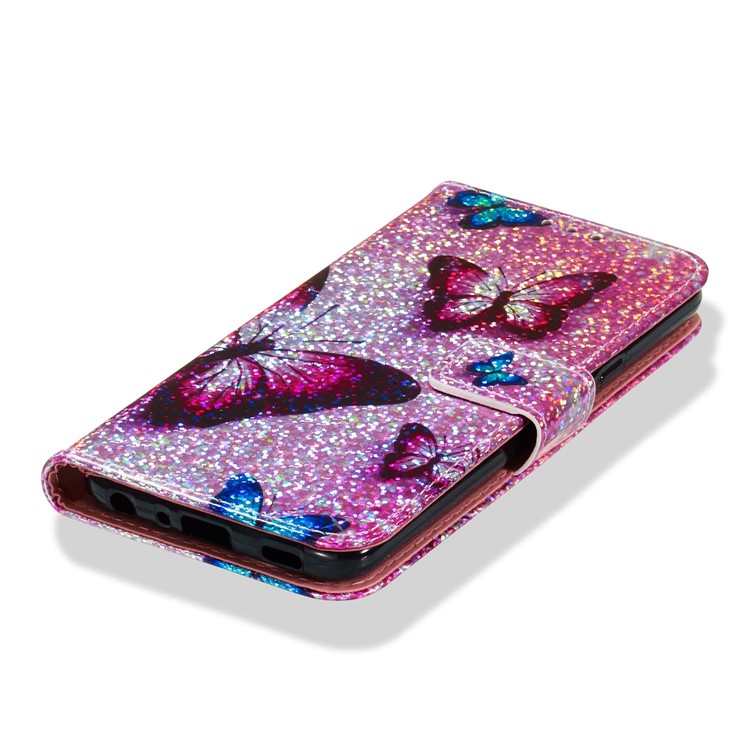 Pattern Printing Glitter Sequins Leather Wallet Phone Case for LG K40/K12+/K12 Plus - Butterfly-7