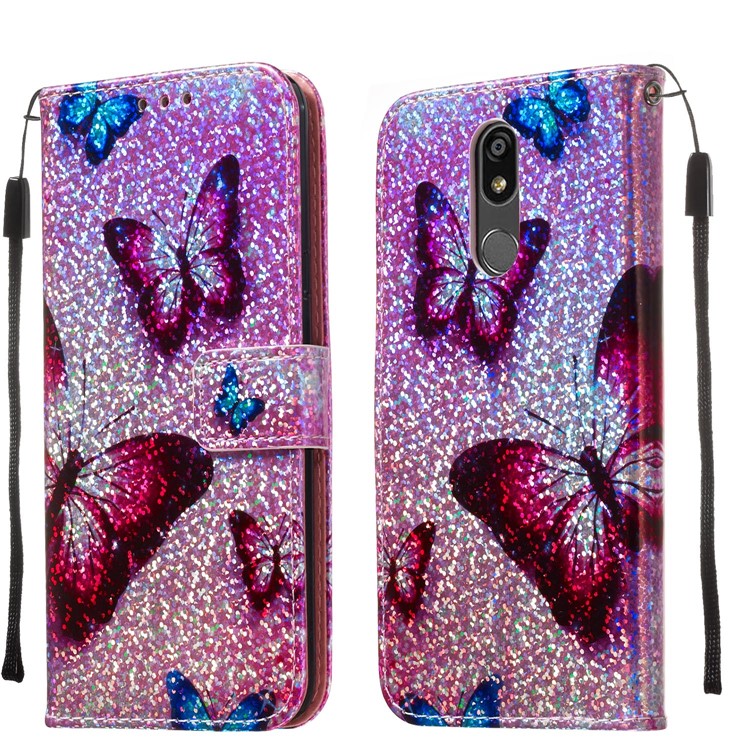 Pattern Printing Glitter Sequins Leather Wallet Phone Case for LG K40/K12+/K12 Plus - Butterfly-9