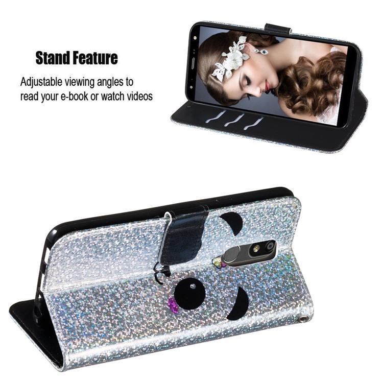 Pattern Printing Glitter Sequins Leather Wallet Phone Case for LG K40/K12+/K12 Plus - Panda-4