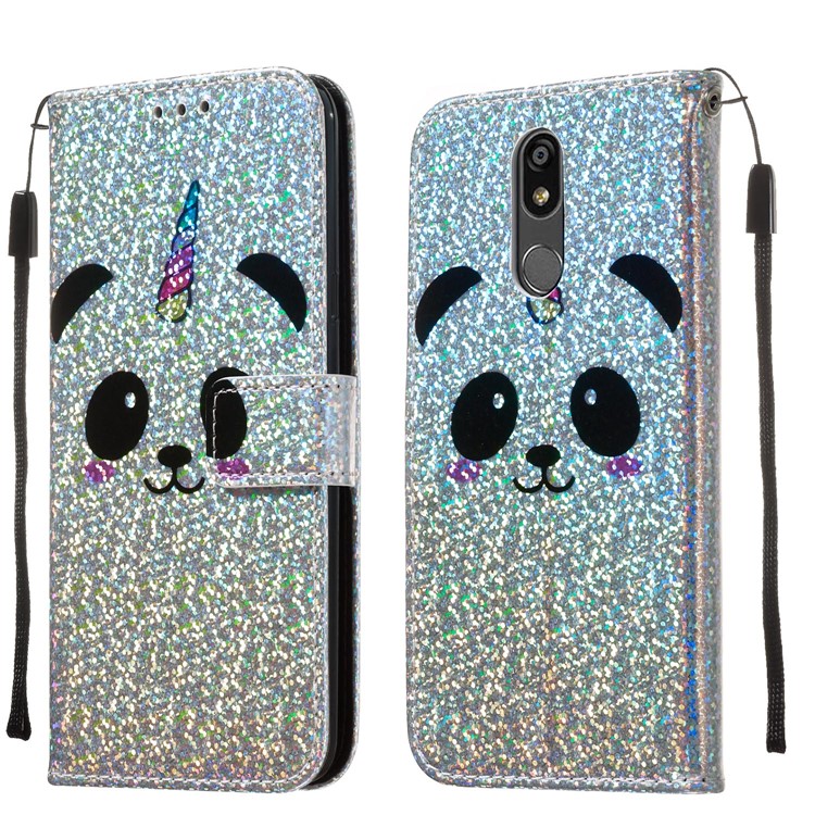 Pattern Printing Glitter Sequins Leather Wallet Phone Case for LG K40/K12+/K12 Plus - Panda-9