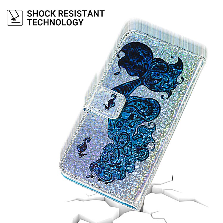 Pattern Printing Glitter Sequins Leather Wallet Phone Case for LG K40/K12+/K12 Plus - Mermaid-3