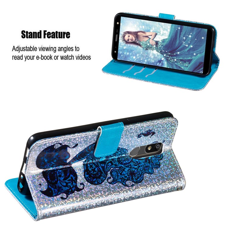 Pattern Printing Glitter Sequins Leather Wallet Phone Case for LG K40/K12+/K12 Plus - Mermaid-4