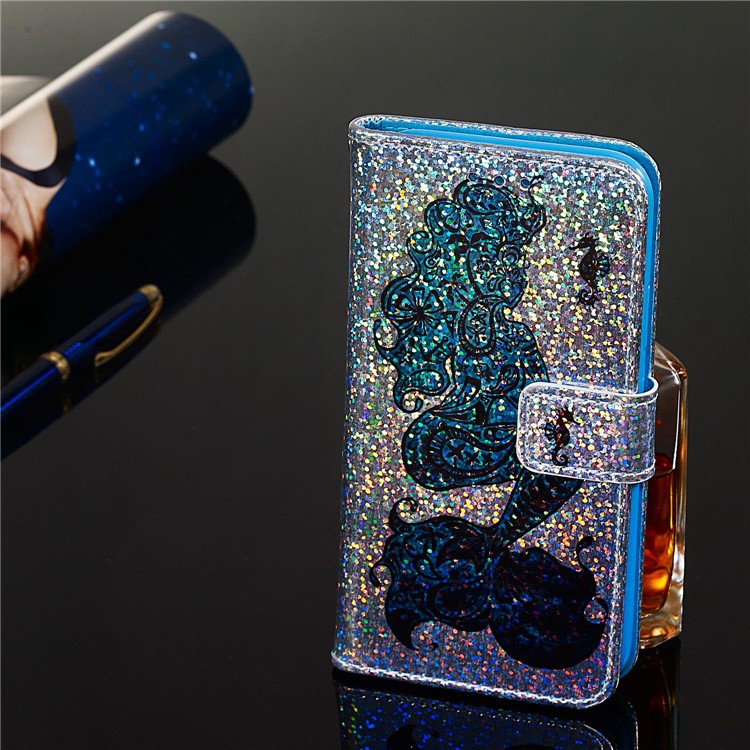 Pattern Printing Glitter Sequins Leather Wallet Phone Case for LG K40/K12+/K12 Plus - Mermaid-6