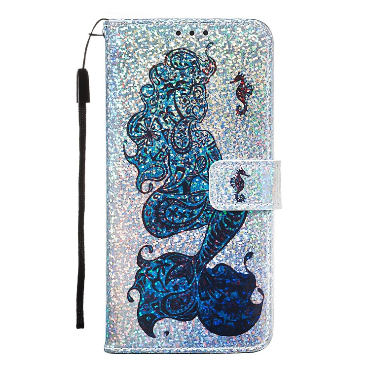 Pattern Printing Glitter Sequins Leather Wallet Phone Case for LG K40/K12+/K12 Plus - Mermaid-8