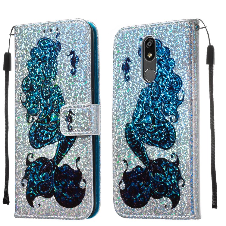 Pattern Printing Glitter Sequins Leather Wallet Phone Case for LG K40/K12+/K12 Plus - Mermaid-9