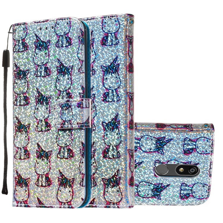 Pattern Printing Glitter Sequins Leather Wallet Phone Case for LG K40/K12+/K12 Plus - Unicorns-2