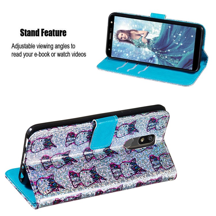 Pattern Printing Glitter Sequins Leather Wallet Phone Case for LG K40/K12+/K12 Plus - Unicorns-4