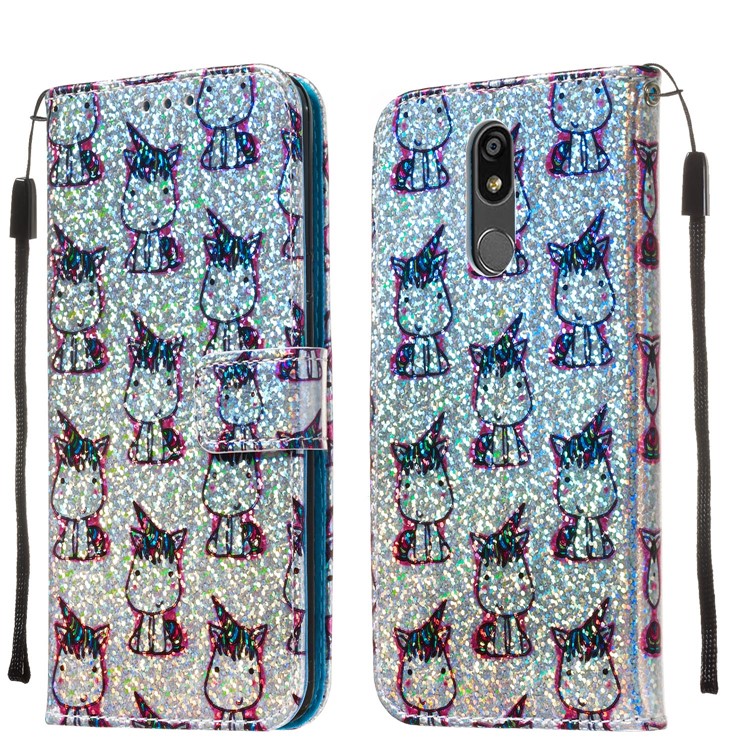 Pattern Printing Glitter Sequins Leather Wallet Phone Case for LG K40/K12+/K12 Plus - Unicorns-8