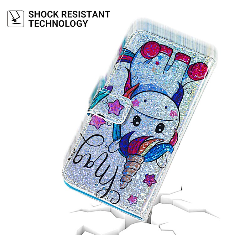Pattern Printing Glitter Sequins Leather Wallet Phone Case for LG K40/K12+/K12 Plus - Unicorn and Star-3