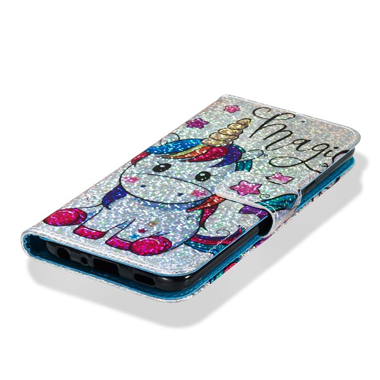 Pattern Printing Glitter Sequins Leather Wallet Phone Case for LG K40/K12+/K12 Plus - Unicorn and Star-7