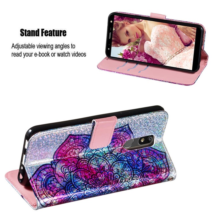 Pattern Printing Glitter Sequins Leather Wallet Phone Case for LG K40/K12+/K12 Plus - Mandala Flower-5