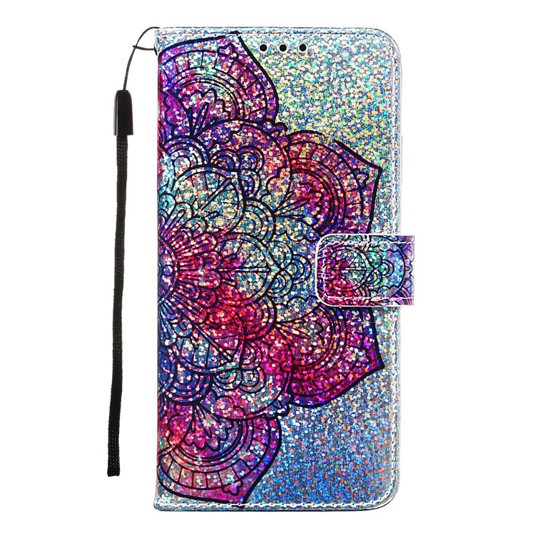 Pattern Printing Glitter Sequins Leather Wallet Phone Case for LG K40/K12+/K12 Plus - Mandala Flower-8