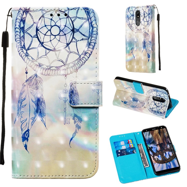 3D Painting Pattern Leather Phone Shell for LG K40/K12+/K12 Plus - Blue Dream Catcher-1