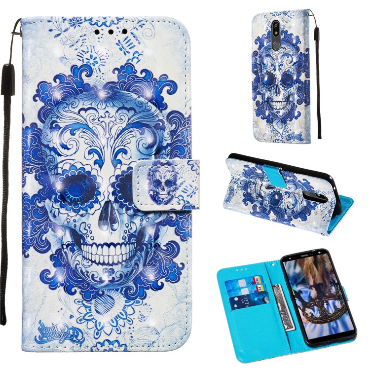 3D Painting Pattern Leather Phone Shell for LG K40/K12+/K12 Plus - Blue Skull-1