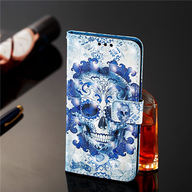 3D Painting Pattern Leather Phone Shell for LG K40/K12+/K12 Plus - Blue Skull-10