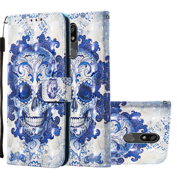 3D Painting Pattern Leather Phone Shell for LG K40/K12+/K12 Plus - Blue Skull-2