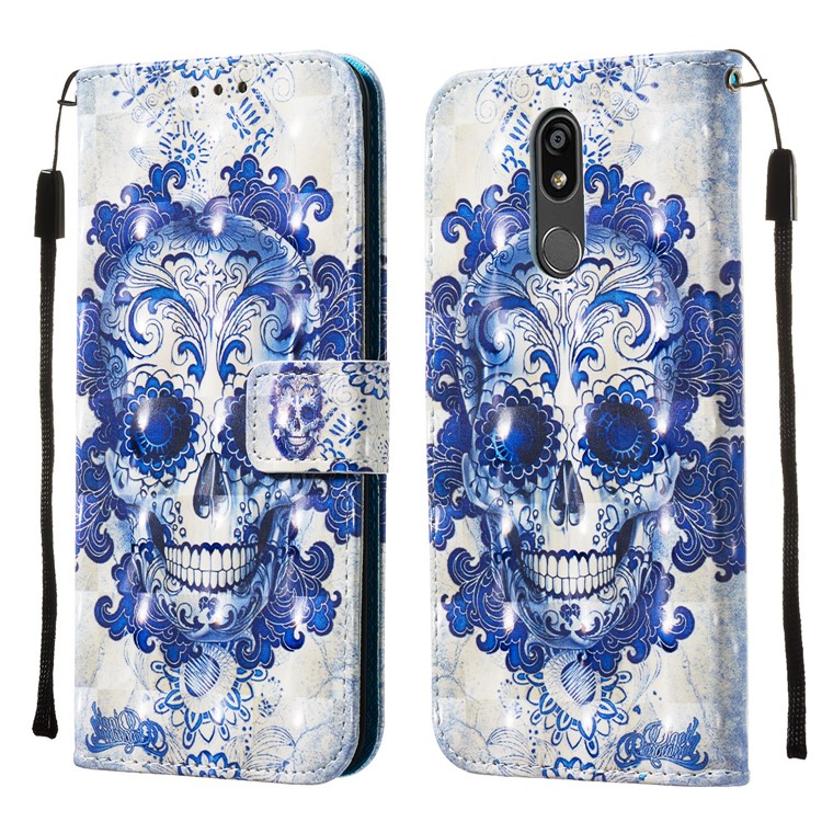 3D Painting Pattern Leather Phone Shell for LG K40/K12+/K12 Plus - Blue Skull-3