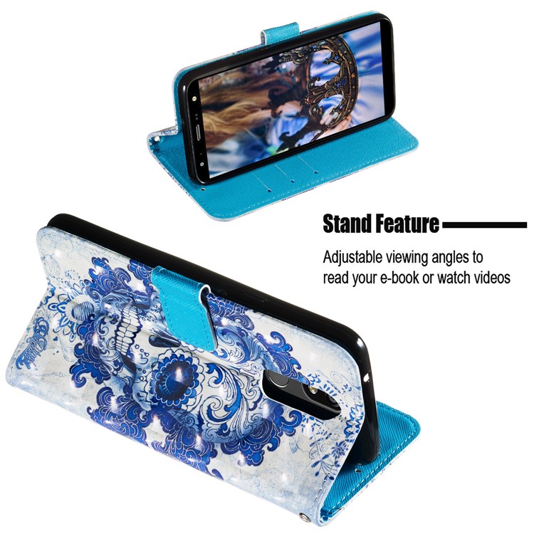 3D Painting Pattern Leather Phone Shell for LG K40/K12+/K12 Plus - Blue Skull-4