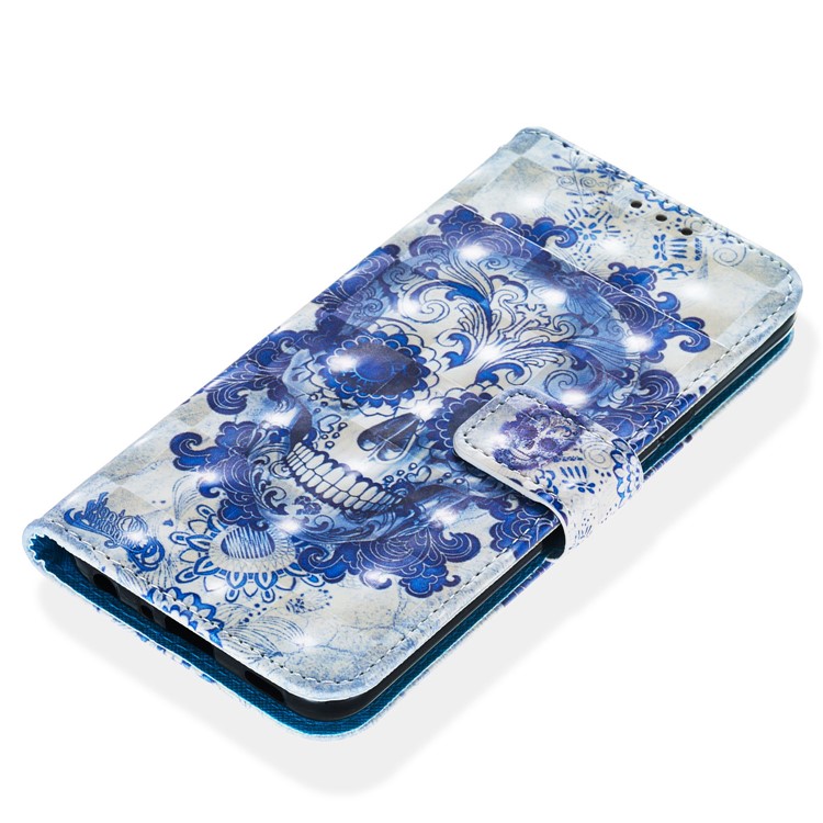 3D Painting Pattern Leather Phone Shell for LG K40/K12+/K12 Plus - Blue Skull-5
