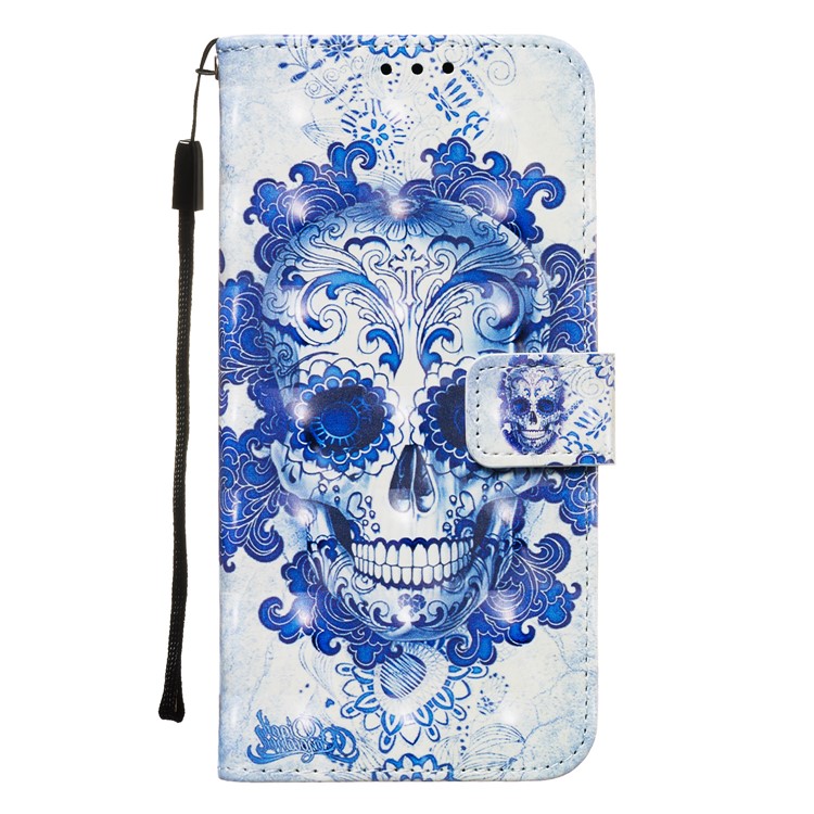 3D Painting Pattern Leather Phone Shell for LG K40/K12+/K12 Plus - Blue Skull-8