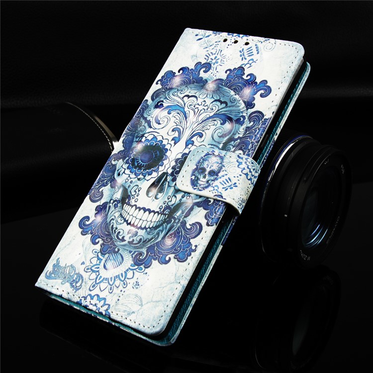 3D Painting Pattern Leather Phone Shell for LG K40/K12+/K12 Plus - Blue Skull-9