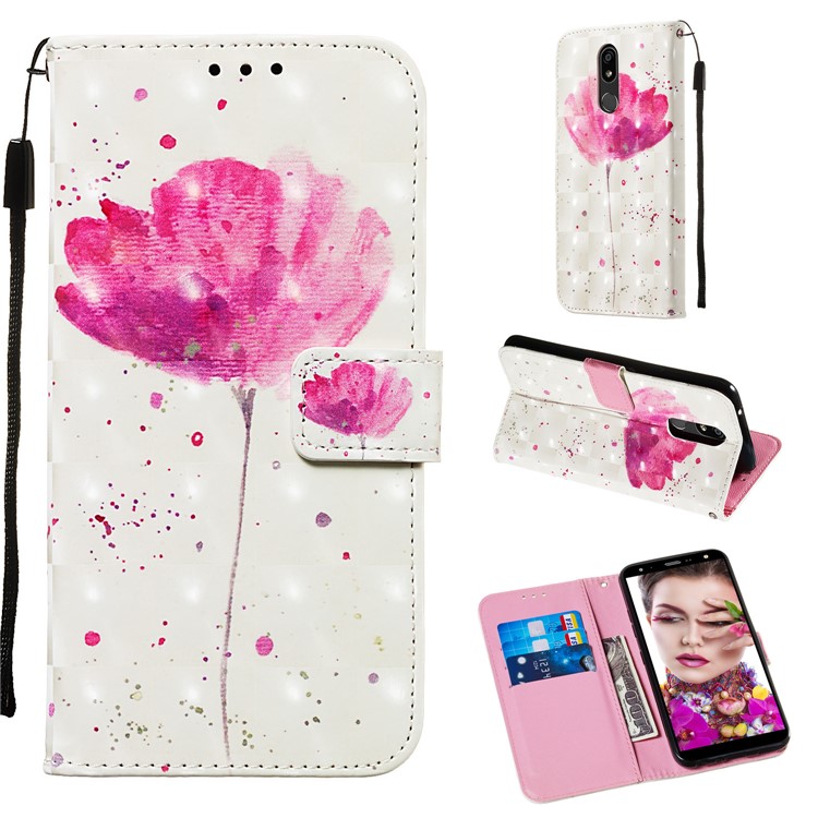3D Painting Pattern Leather Phone Shell for LG K40/K12+/K12 Plus - Rose Flower-1