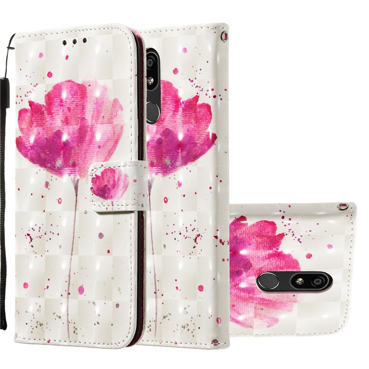 3D Painting Pattern Leather Phone Shell for LG K40/K12+/K12 Plus - Rose Flower-2