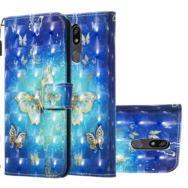 3D Painting Pattern Leather Phone Shell for LG K40/K12+/K12 Plus - Blue Shiny Butterflies-2