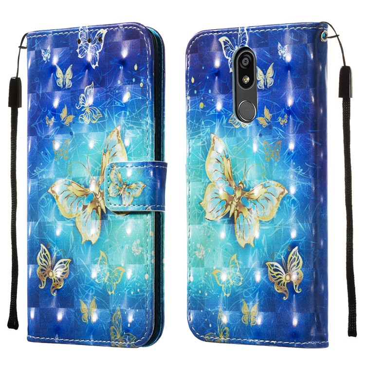 3D Painting Pattern Leather Phone Shell for LG K40/K12+/K12 Plus - Blue Shiny Butterflies-3