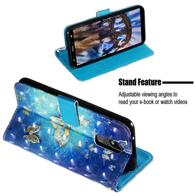 3D Painting Pattern Leather Phone Shell for LG K40/K12+/K12 Plus - Blue Shiny Butterflies-4