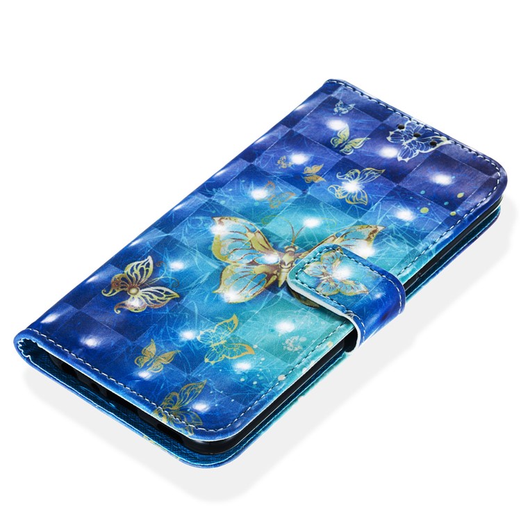 3D Painting Pattern Leather Phone Shell for LG K40/K12+/K12 Plus - Blue Shiny Butterflies-5