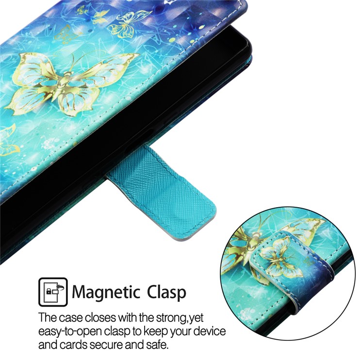3D Painting Pattern Leather Phone Shell for LG K40/K12+/K12 Plus - Blue Shiny Butterflies-7