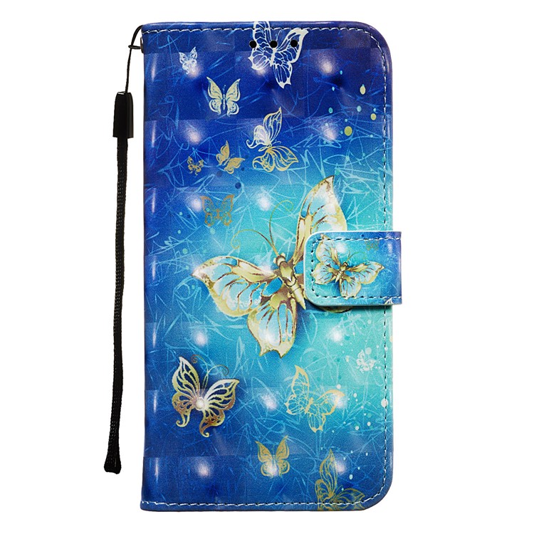3D Painting Pattern Leather Phone Shell for LG K40/K12+/K12 Plus - Blue Shiny Butterflies-8