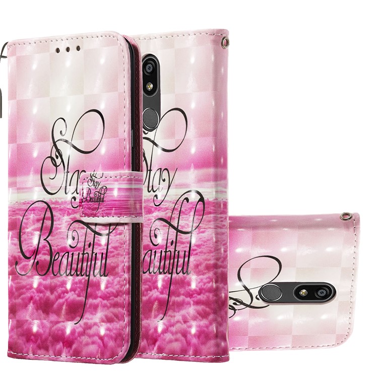 3D Painting Pattern Leather Phone Shell for LG K40/K12+/K12 Plus - Pink Cloud-2
