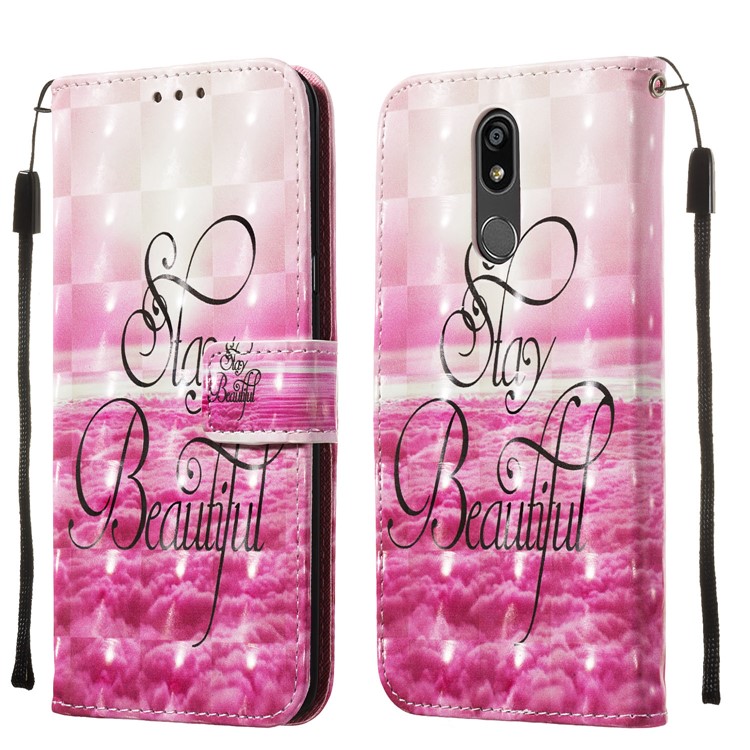3D Painting Pattern Leather Phone Shell for LG K40/K12+/K12 Plus - Pink Cloud-3