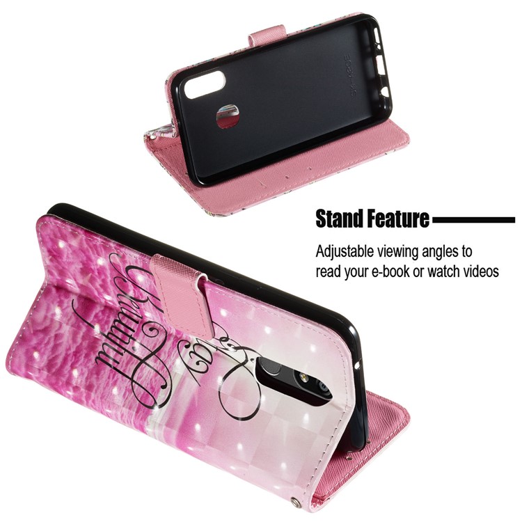 3D Painting Pattern Leather Phone Shell for LG K40/K12+/K12 Plus - Pink Cloud-4