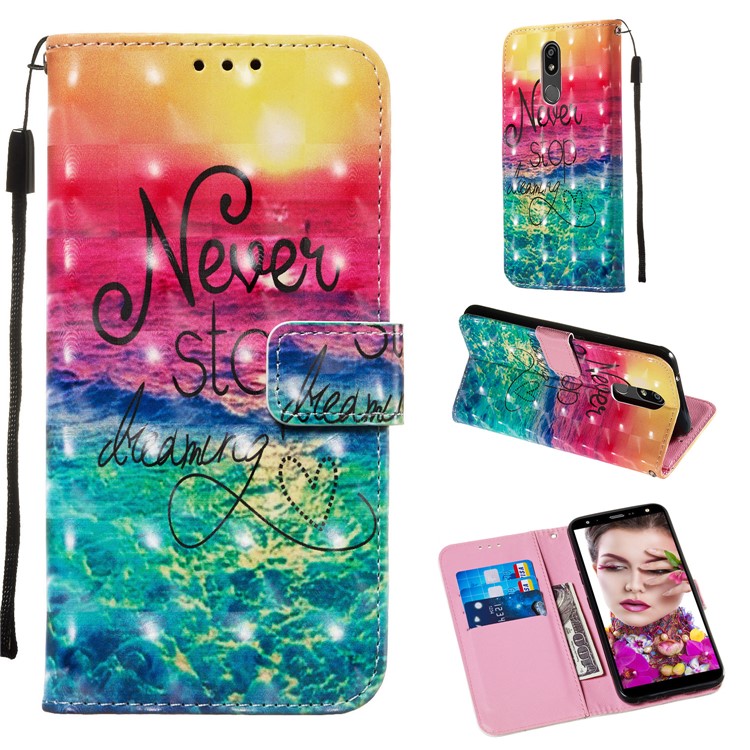 3D Painting Pattern Leather Phone Shell for LG K40/K12+/K12 Plus - Rainbow Ocean-1