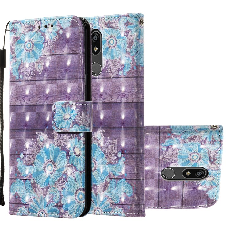 3D Painting Pattern Leather Phone Shell for LG K40/K12+/K12 Plus - Blue Flowers-2