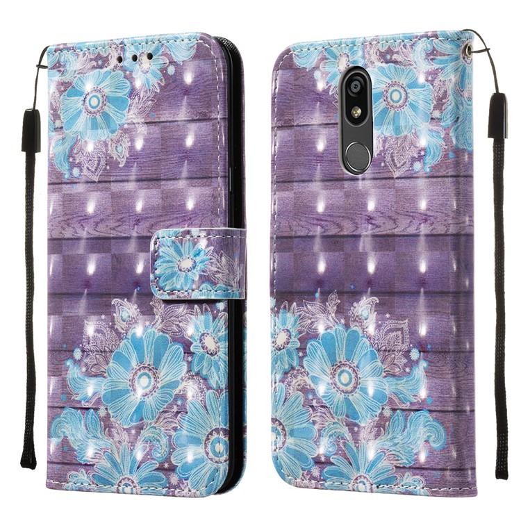 3D Painting Pattern Leather Phone Shell for LG K40/K12+/K12 Plus - Blue Flowers-3