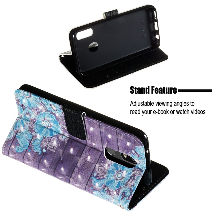 3D Painting Pattern Leather Phone Shell for LG K40/K12+/K12 Plus - Blue Flowers-4