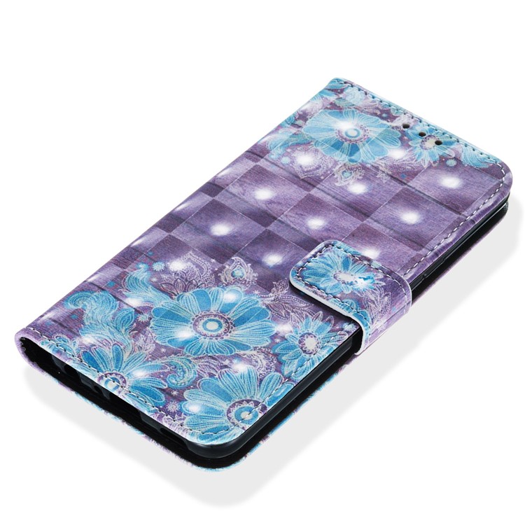 3D Painting Pattern Leather Phone Shell for LG K40/K12+/K12 Plus - Blue Flowers-5