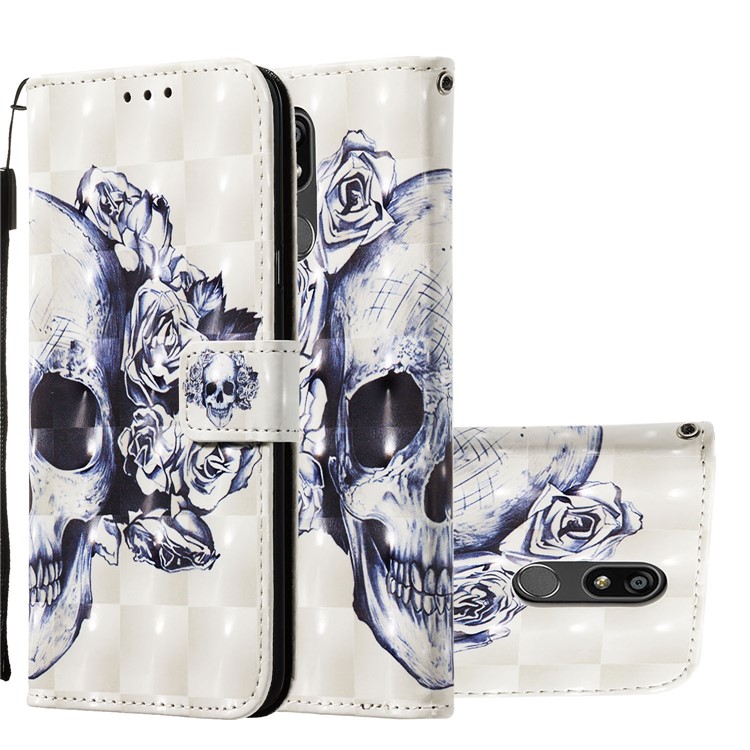 3D Painting Pattern Leather Phone Shell for LG K40/K12+/K12 Plus - Skull Flowers-2