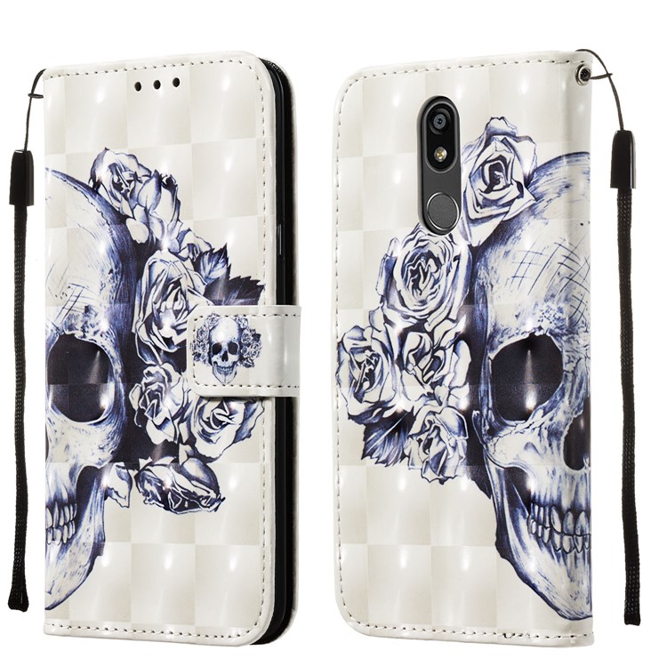 3D Painting Pattern Leather Phone Shell for LG K40/K12+/K12 Plus - Skull Flowers-3