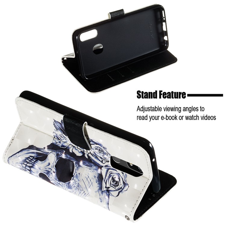 3D Painting Pattern Leather Phone Shell for LG K40/K12+/K12 Plus - Skull Flowers-4