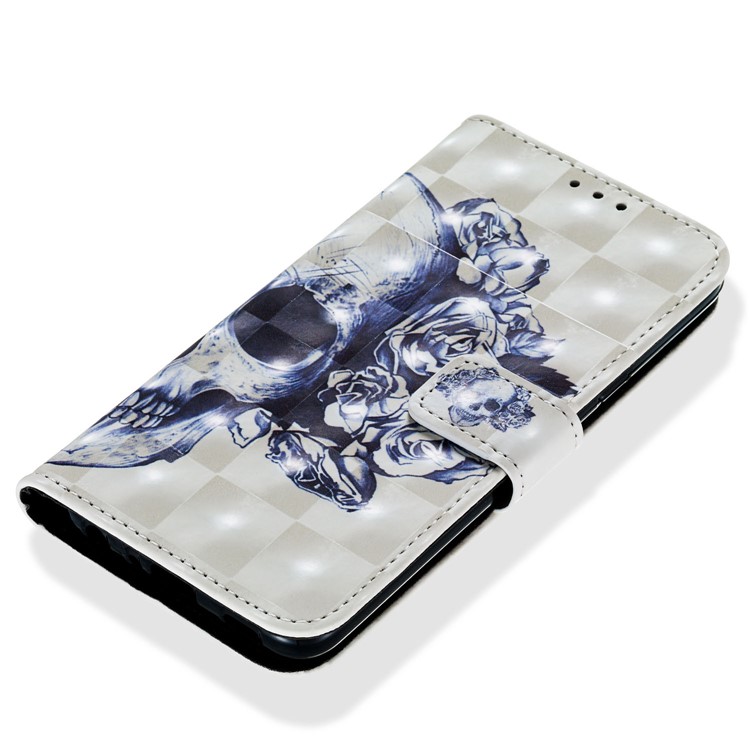 3D Painting Pattern Leather Phone Shell for LG K40/K12+/K12 Plus - Skull Flowers-5