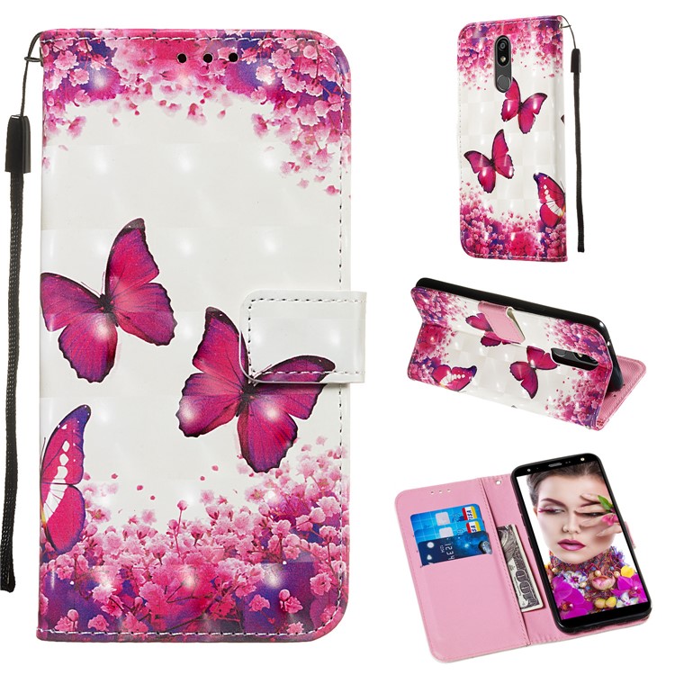 3D Painting Pattern Leather Phone Shell for LG K40/K12+/K12 Plus - Red Butterflies-1