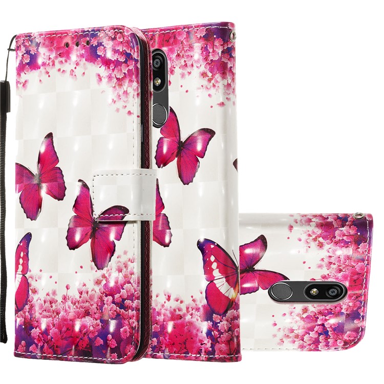 3D Painting Pattern Leather Phone Shell for LG K40/K12+/K12 Plus - Red Butterflies-2